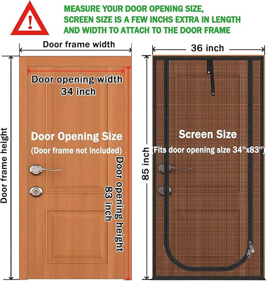 Upgraded Pet Screen Door,Fits Door Opening Size 34''x 83'',Thickened Cat Resistant Mesh Screen Door for Living Room,Kitchen,Bedroom,Cat Proof Screen with Zipper Closure.(U-Type,Black)