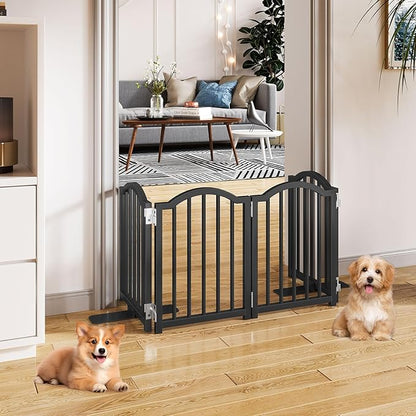 Snughome Short Dog Gate Indoor, 16" High Freestanding Small Dog Door Gate with Support Feet, Expands Up to 48’’ Wide Foldable Pet Gates for Doorway, 4 Panel Folding Pet Door Pet Fence for Puppy, Black
