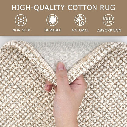 KOZYFLY Runners for Hallways 3x10 ft Washable Kitchen Runner Non Slip Rubber Backed Hallway Rugs Cotton Entryway Runner Rug Floor Carpet for Indoor Hall, Backdoor, Kitchen, Ivory/Khaki