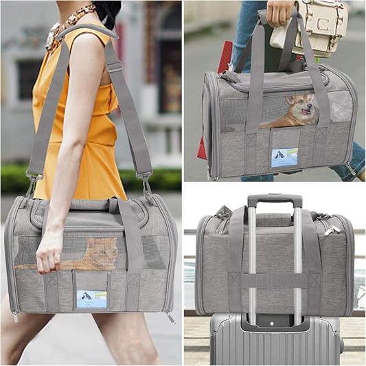 Refrze Cat Carrier,Dog Carriers for Small Dogs Medium Cats Pet Carrier up to 15 Lbs, TSA Airline Approved Cat Carrier Soft, Cat Dog Crate Travel Bag,Grey