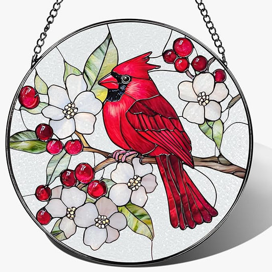 8″ Cardinal Stained Glass Suncatcher, Stained Glass Window Hanging Ornament, Red Bird Decor, Christmas Ornaments | Cardinal Memorial Gifts, Bird Lover Gift, Gifts Ideas
