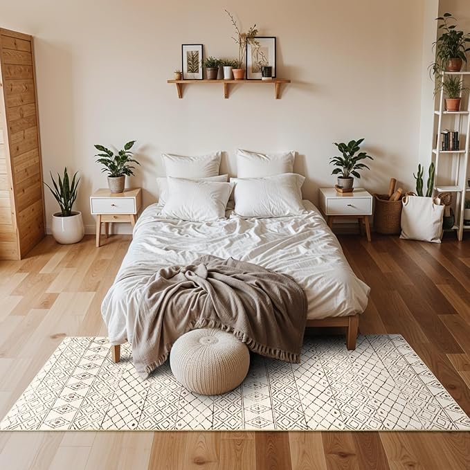 2'x6' Hallway Runner Rug Washable - Non Slip Moroccan Runners Low Pile Floor Carpet with Rubber Backing Farmhouse Kitchen Mat Indoor Rugs for Front Door Living Room 2'x6' Geo Beige