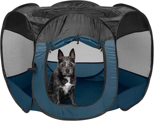 Furhaven Portable Dog Playpen Cat Tent, Pet playground,Kennel foldable indoor outdoor zippered puppy crate - Sailor Blue, Small
