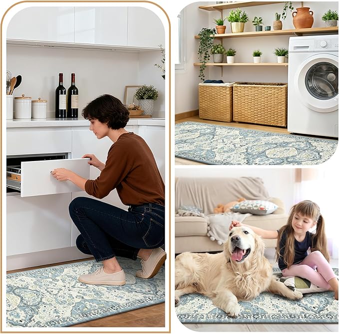 Ileading Anti Fatigue Kitchen Rugs Sets of 2 Cushioned Kitchen Mats for Floor Waterproof Kitchen Mat Set Non Slip Comfort Standing Mat for Kitchen, Office, Sink, Laundry