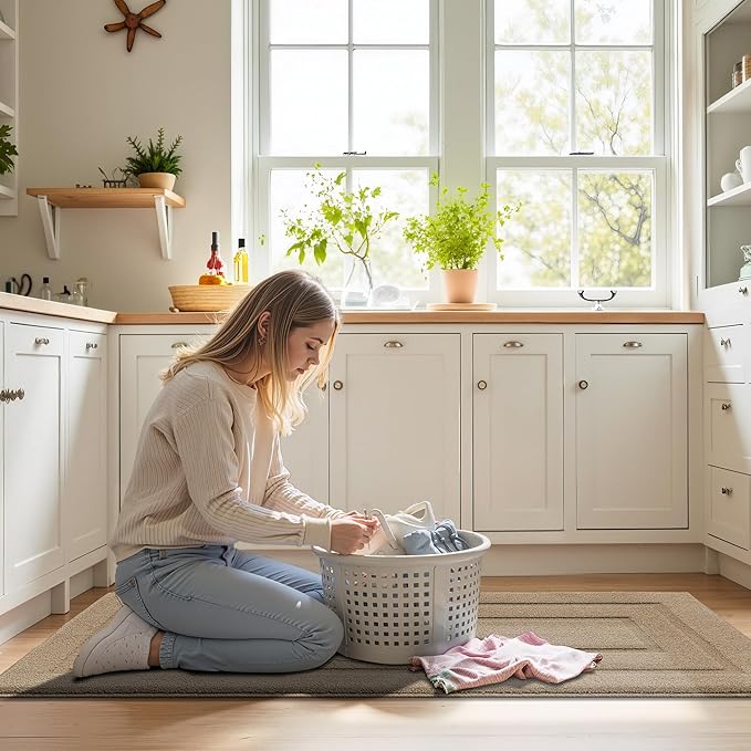 GRANNY SAYS Kitchen Mats for Floor Resist Dirt Kitchen Rugs Non Slip Washable, Large Rug Runner for Sink Laundry Thick Durable Polypropylene Comfort Standing, 59" x 19.7", Khaki
