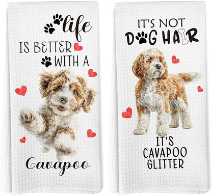 Cavapoo Gifts Kitchen Towels Set of 2, Dog Funny Hand Towels for Kitchen Bathroom Decor, Cavapoo for Dog Moms Lovers Owners Women Men Dishcloths Dish Towel 16X24 Inches
