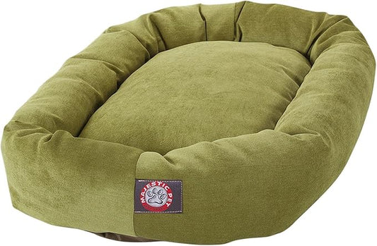 Majestic Pet 40 Inch Micro Velvet Calming Dog Bed Washable – Cozy Soft Round Dog Bed with Spine for Head Support - Fluffy Donut Puppy Mat 40x29x9 (inch) Large – Apple