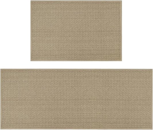 Artoid Mode Washable Non Slip Kitchen Rugs and Mats Set of 2, Rubber Backing Absorbent Kitchen Mats for Floor Front of Sink - 24x35 and 24x60 Inch