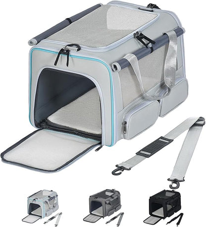 Cat, Dog Carrier for Pets up to 15 lbs, Soft-Sided Collapsible Pet Carrier with Upgraded Sturdy Base, Privacy Curtain and 2 Storage Bags, Cat Bag for Medium Cats and Small Dogs