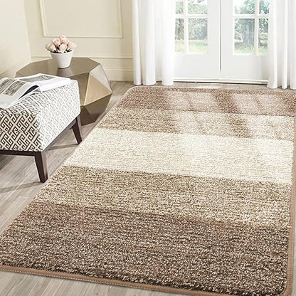 Smiry Dog Door Mat for Muddy Paws, Absorbs Moisture and Dirt, Low-Profile Entryway Mat with Non-Slip Backing, Entry Indoor Outdoor Doormat for Inside Floor (71x47 Inches, Khaki, Striped)