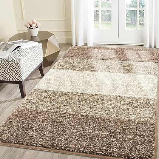 Smiry Dog Door Mat for Muddy Paws, Absorbs Moisture and Dirt, Low-Profile Entryway Mat with Non-Slip Backing, Entry Indoor Outdoor Doormat for Inside Floor (71x47 Inches, Khaki, Striped)