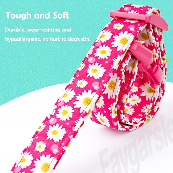 Faygarsle Cotton Dog Collar Cute Dog Collars for Small Medium Large Dogs Hot Pink Floral Colored Options Soft and Fancy Pet Collars for Girls Flower Pattern for Girl Dog Collar L