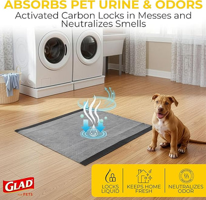 Glad for Pets Black Charcoal Puppy Pads | Puppy Potty Training Pads That ABSORB & NEUTRALIZE Urine Instantly | New & Improved Quality Dog Training Pads, 30 count