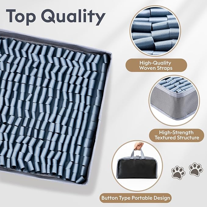Snuffle Mat for Dogs, Dog Puzzle Mat, Interactive Dog Toys for Enrichment,Sniff Mats with Non-Slip Backing,Portable Design Easy to Store (Silver, 14" X 12"-Portable)
