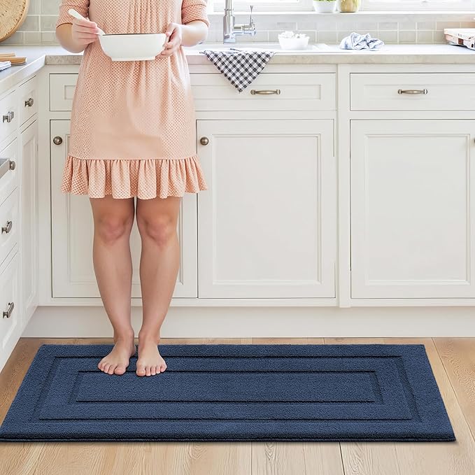 GRANNY SAYS Kitchen Mats for Floor Resist Dirt Kitchen Rugs Non Slip Washable, Long Rug Runner for Sink Laundry Thick Durable Polypropylene Comfort Standing, 47" x 20", Deep Blue