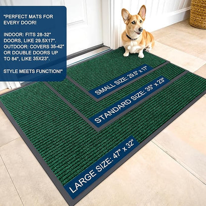 OLANLY Front Door Mat Indoor Outdoor Entrance, Waterproof Heavy Duty Doormat, Fade Resistant, Low Profile, Easy Clean Patio Porch Welcome Floor Mats for Entry, 59x40, Green