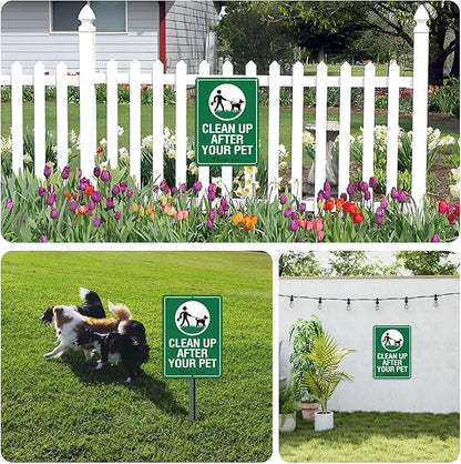 2-Pack Clean Up After Your Dog Signs, 10"x7", Rust Free Reflective Aluminum Yard Signs, UV Protected, Weatherproof