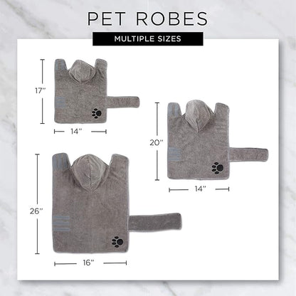 Bone Dry Pet Robe Collection, Embroidered Absorbent Microfiber Bath Robe with Adjustable Closure, for Dogs & Cats, Small, Gray