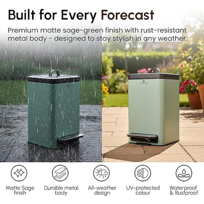 Small Dog Poop Trash Can Outside – 6L/1.6 Gallon Dog Small Trash Can with Lid, Odor-Locking Carbon Filter System, Hands-Free Stainless Steel Pedal, Easy-Clean Removable Bucket, Sage Green