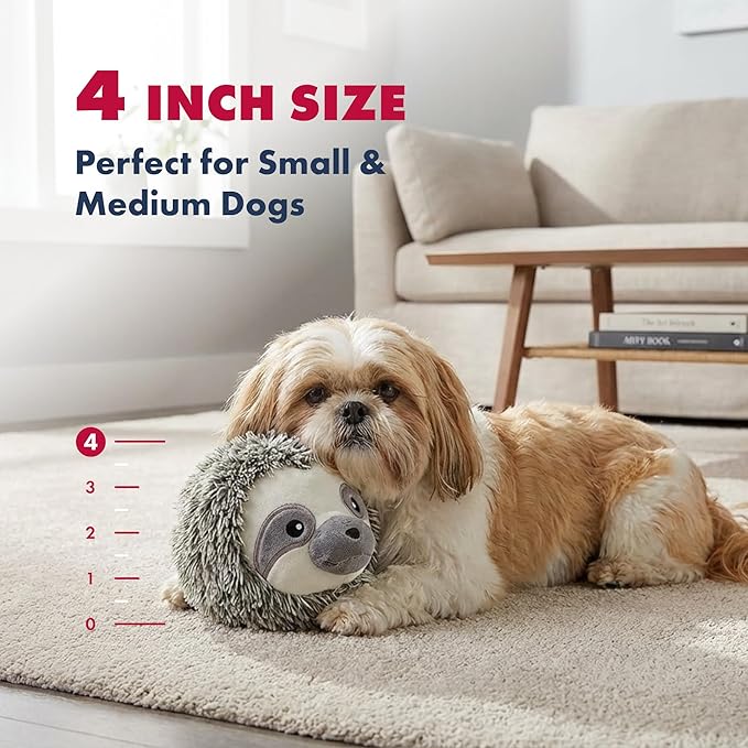 Pet Lou 4 Inch Squeaky Sloth Ball Dog Plush Toy, Stuffing-Free Soft Plush, Durable Bouncy Squeaker Ball, Floats in Water, Small & Medium Breed Chew Toys