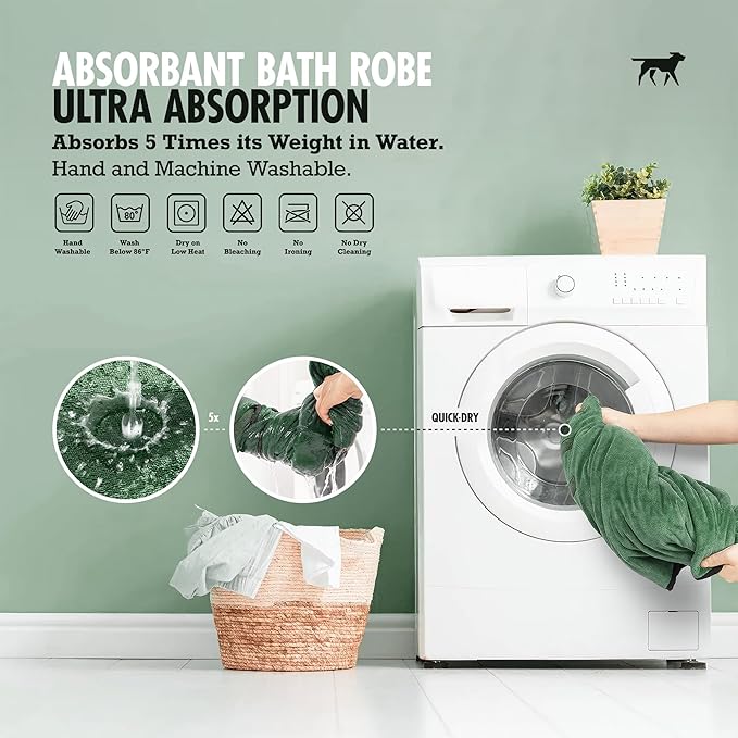 Tuff Pupper Fast Drying Dog Bath Robe | 800 GSM Plush Dog Towel Bathrobe/Dressing Gown | Super Absorbent Pet/Puppy Bathrobe | Adjustable Hood & Belly Strap | Super Soft | Fast Drying (S, Green)