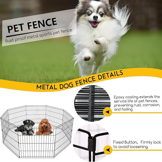 FDW 24 Inch Dog Pen 8 Panel Dog Playpen Indoor Outdoor Metal Puppy Pet Fence Portable Folding Animal Exercise Fence,Black