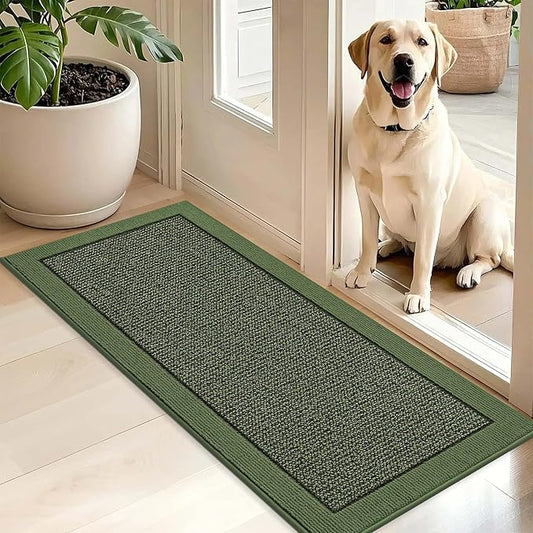BEQHAUSE Indoor Door Mat 20" x 48", Dirt Trapper Door Mats Non-Slip Entryway Rugs Washable, Resist Dirt Absorbent Welcome Mat, Low Profile Floor Mats for Front Back Door and Entryway, Green