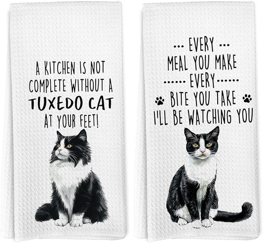 Funny Tuxedo Cat Kitchen Towels, Tuxedo Cat Mom Lady Lovers Gifts for Women Hand Towels, Gifts for Pet Lovers Dishcloths Dish Towel for Kitchen 16x24 Inches Set of 2