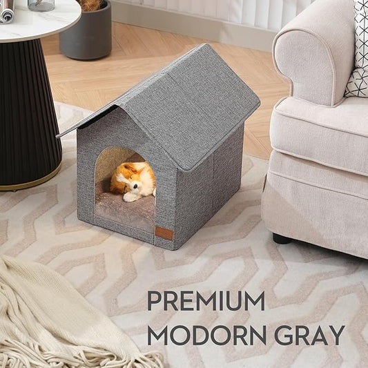 Indoor Dog House with Washable Plush Cushion - Small Size, Suitable for Small Dogs & Adult Cats