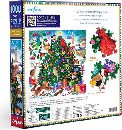 eeBoo 1000 Piece Puzzle - Christmas Songbirds Jigsaw Puzzle for Adults, Square 23" x 23" Made with Recycled Board & Vegetable-Based Ink