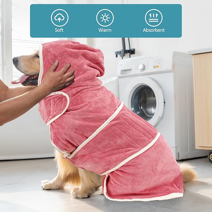 Avont Dog Bathrobe - Super Absorbent Pet Drying Towel Bath Robes After Bath Shower Swim Wet Walk for Puppies -Pink(XXL)