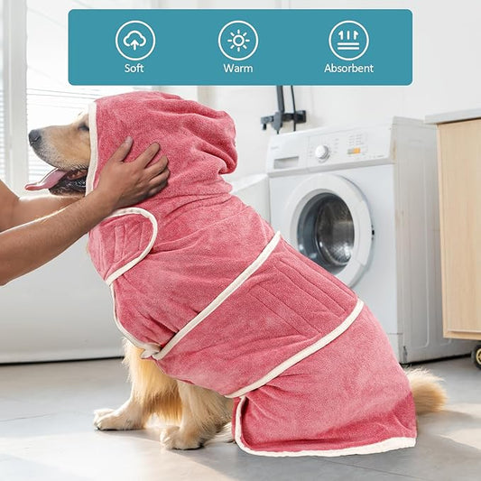 Avont Dog Bathrobe - Super Absorbent Pet Drying Towel Bath Robes After Bath Shower Swim Wet Walk for Puppies -Pink(S)