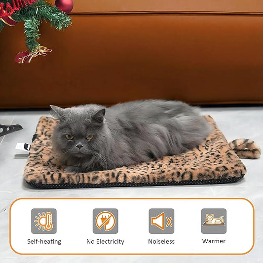 Self Warming Cat Pad for Cats and Small Dogs, Non Electric Thermal Pet Mat, Washable Soft Sleeping Mat with Non Slip Backing, Indoor & Sheltered Outdoor Use, 22 x 18 in, Brown/Black