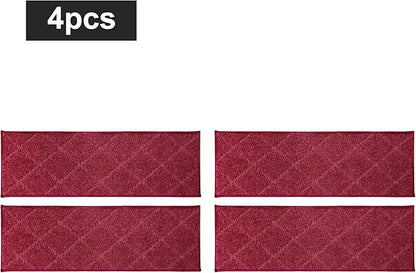 COSY HOMEER Edging Stair Treads Non-Slip Carpet Mat 28inX9in Indoor Stair Runners for Wooden Steps, Edging Stair Rugs for Kids and Dogs, 100% Polyester TPE Backing (4pc, Red)
