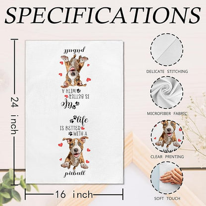 Pitbull Gifts Kitchen Towels Set of 2, Funny Dog Hand Towels for Kitchen Bathroom Decor, Dog for Pitbull Dogs Lovers Owners Women Men Dishcloths Dish Towel 16X24 Inches
