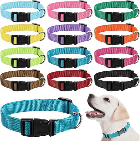 Buryeah 12 Pieces Dog Collar Bulk Adjustable Soft Nylon Puppy Dog Collars with Safety Buckle Collar Bulk for Medium Dogs Walking Running Training(Mixed Colors)