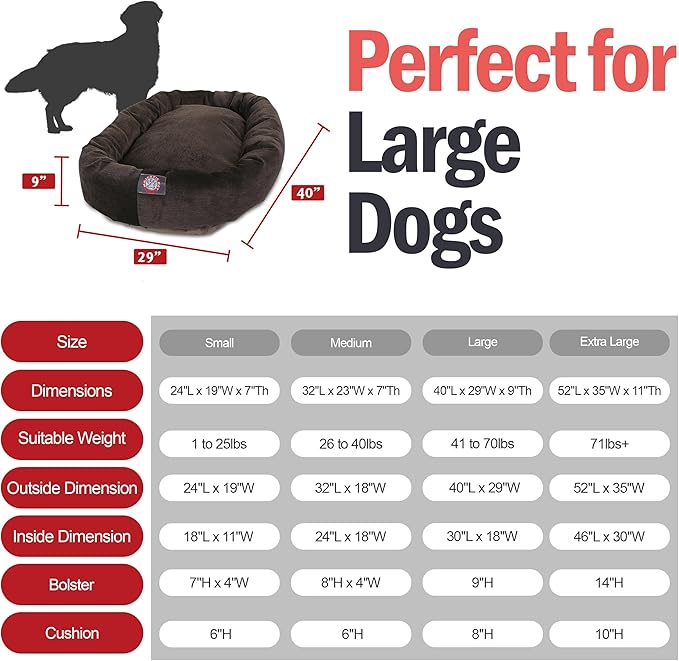 Majestic Pet 40 Inch Micro Velvet Calming Dog Bed Washable – Cozy Soft Round Dog Bed with Spine for Head Support - Fluffy Donut Puppy Mat 40x29x9 (inch) Large – Storm (2025)