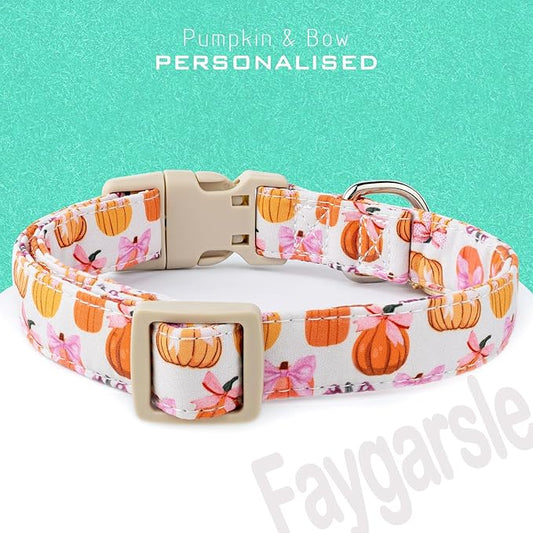 Faygarsle Fall Pumpkin Pattern Dog Collar with Charm, Adjustable Neckwear for Small Medium Large Dogs, Orange and Pink for Small Medium Large Dogs S