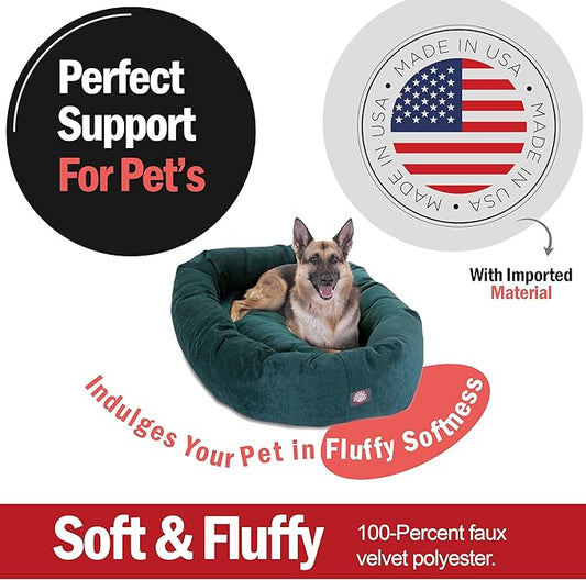 Majestic Pet 52 Inch Micro Velvet Calming Dog Bed Washable – Cozy Soft Round Dog Bed with Spine for Head Support - Fluffy Donut Puppy Mat 52x35x11 (inch) X- Large – Marine (2025)