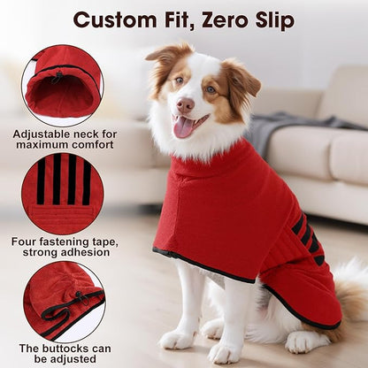 Microfibre Dog Bathrobe Towel Wrap Super Absorbent Dog Drying Coat Bath Robe for Puppy, Medium & Large Dogs, Fast Drying, Adjustable
