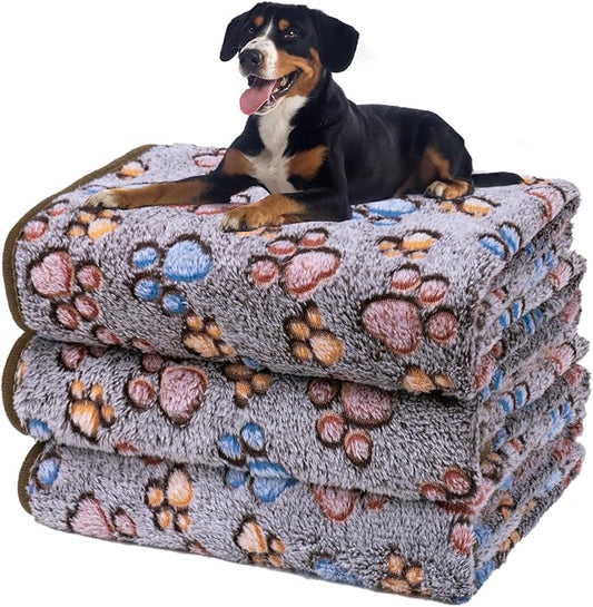 Dono 1 Pack 3 Dog Blankets, Soft Fluffy Fleece Pet Blanket Warm Sleep Mat Paw Print Design Puppy Kitten Throw Blankets Doggy Blanket for Dogs