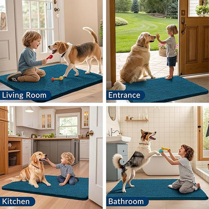 Smiry Dog Door Mat for Muddy Paws 36x24, Absorbs Moisture and Dirt Doormat, Non-Slip Washable Quick Dry Chenille Front Door Mat Indoor Entrance, Entryway Carpet for Inside Floor, Atlantic Blue