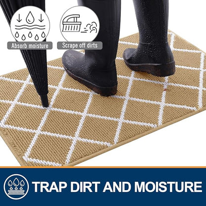 Finchitty Indoor Door Mat, Dirt Resistant and Absorbent, Low-Profile, Non-Slip, Washable Inside Floor Mats for Front Door, Back, and Entrance, 32" x 20", Beige