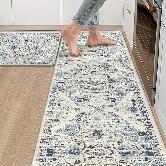 Ileading Anti Fatigue Kitchen Rugs Sets of 2 Cushioned Kitchen Mats for Floor Waterproof Kitchen Mat Set Non Slip Comfort Standing Mat for Kitchen, Office, Sink, Laundry