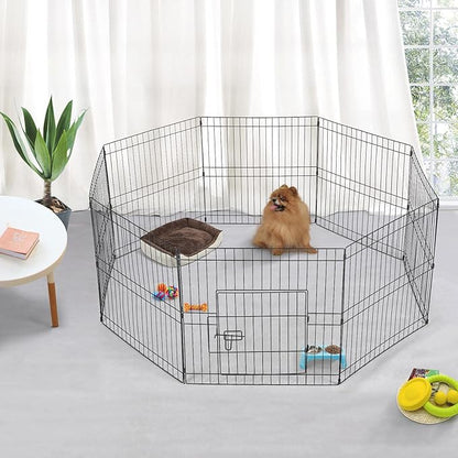 Yaheetech 24 inch 24 Panel Black Heavy Duty Foldable Metal Dog Exercise Pen Portable Cat Duck Chicken Puppy Fence with Door - Outdoor & Indoor