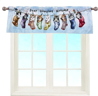 Just Hanging Around Kitties Cats Window Curtain Valance for Decorative Privacy Rod Pocket 52 X 16 Inches