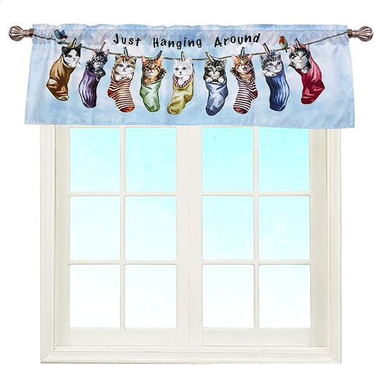 Just Hanging Around Kitties Cats Window Curtain Valance for Decorative Privacy Rod Pocket 52 X 16 Inches