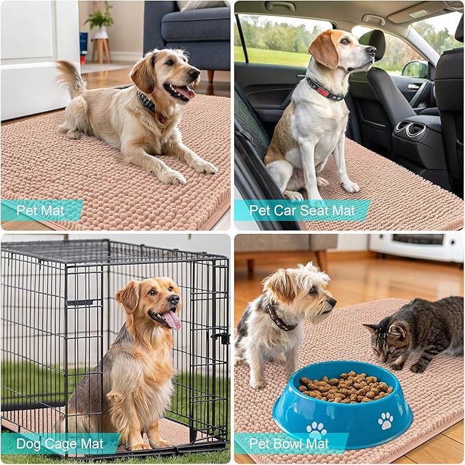 OLANLY Dog Door Mat for Muddy Paws 59x24, Absorbs Moisture and Dirt, Absorbent Non-Slip Washable Doormat, Quick Dry Chenille Mud Mat for Dogs, Entry Indoor Entryway Carpet for Inside Floor, Peach