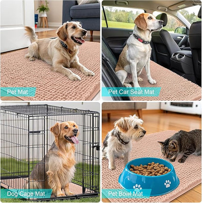 OLANLY Dog Door Mat for Muddy Paws 30x17, Absorbs Moisture and Dirt, Absorbent Non-Slip Washable Doormat, Quick Dry Chenille Mud Mat for Dogs, Entry Indoor Entryway Carpet for Inside Floor, Peach