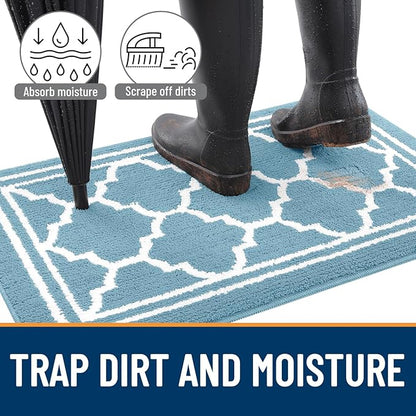 Buganda Indoor Door Mat, Dirt-Resistant and Absorbent Doormat, Anti-Slip, Low Profile Floor Mats for Inside Entryway, Front, and Back Door Entrance (32x20 Inches, Lake Blue)